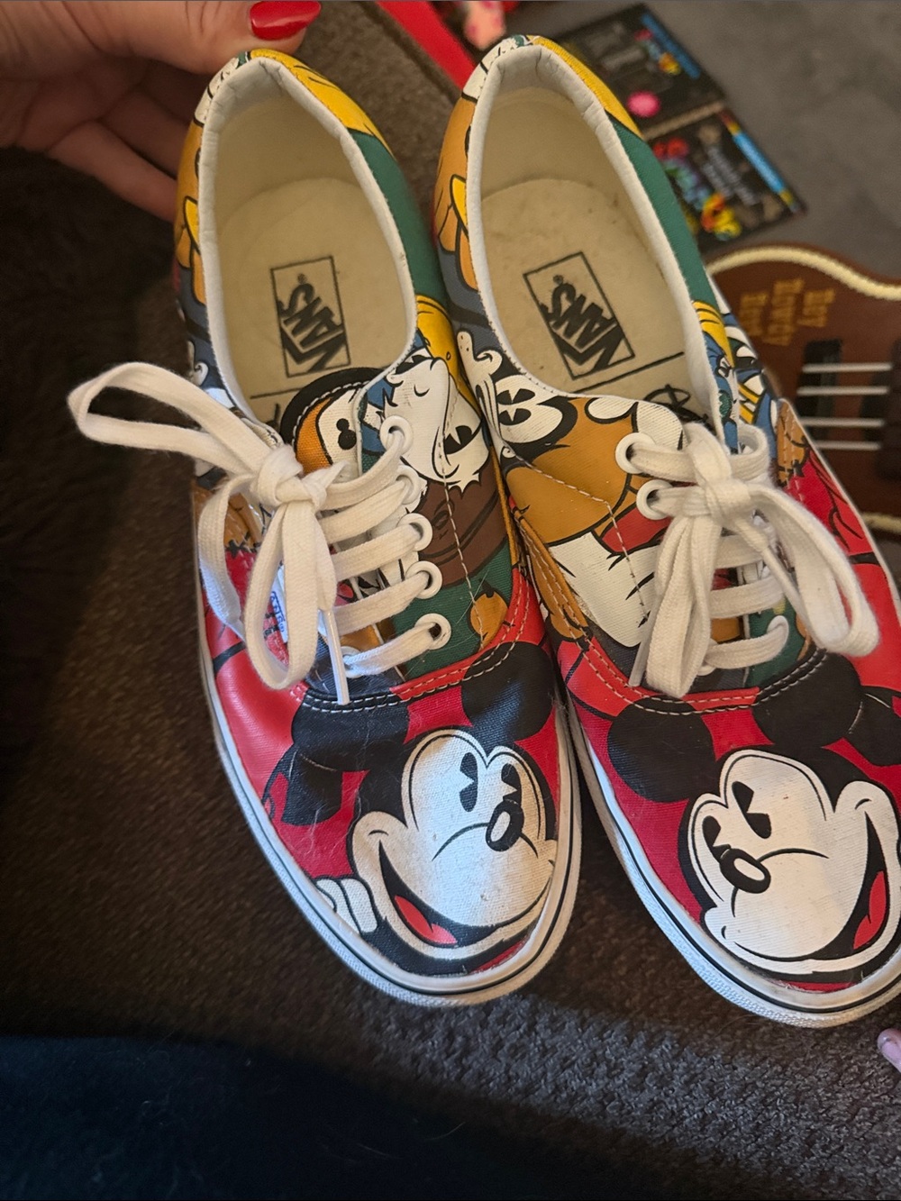 Vans Mickey Mouse Low-Top Sneakers in Red, Yellow, Green, Blue and Black